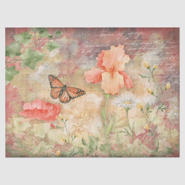 Floral Butterfly Garden Decoupage  Tissue Paper (Front)