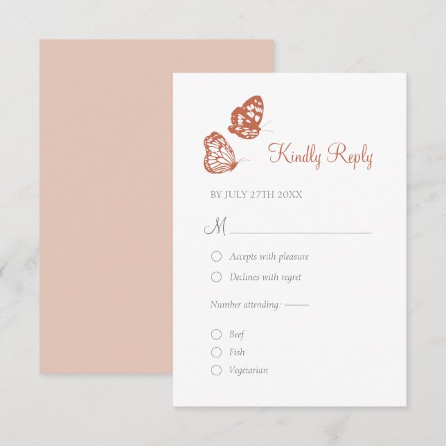 Floral Butterfly Garden Terracotta Boho Wedding RSVP Card (Front/Back)