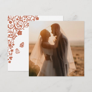 Floral Butterfly Garden Terracotta Square Photo Thank You Card