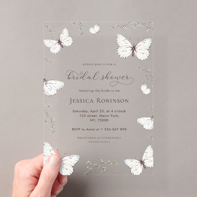 Floral Butterfly Garden Transparent Bridal Shower Acrylic Invitations (Insitu (Handheld))