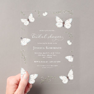 Floral Butterfly Garden Transparent Bridal Shower Acrylic Invitations