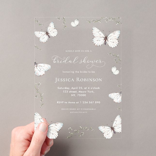 Floral Butterfly Garden Transparent Bridal Shower Acrylic Invitations (Insitu (Handheld))