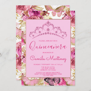 Floral Butterfly Girly Pattern Quinceanera Party Invitation
