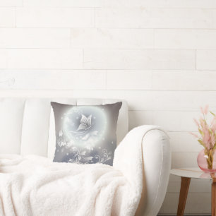 Floral Butterfly Grey Blue Animal Fantasy Throw Pillow