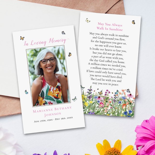 Floral Butterfly Memorial Funeral Prayer Card (Creator Uploaded)