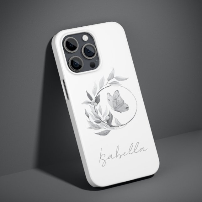 Floral Butterfly Monochrome Simple Stylish Name Case-Mate iPhone Case (Creator Uploaded)
