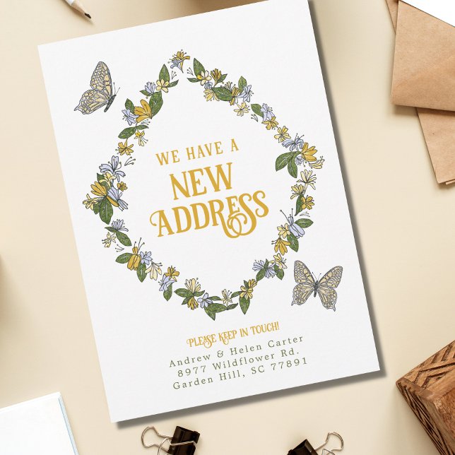 Floral Butterfly New Address Announcement Card (Creator Uploaded)