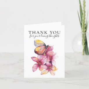 Floral Butterfly Photo Funeral Thank You Card