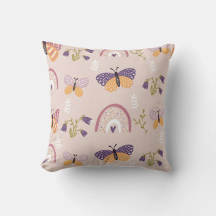Floral Butterfly Rainbow Throw Pillow