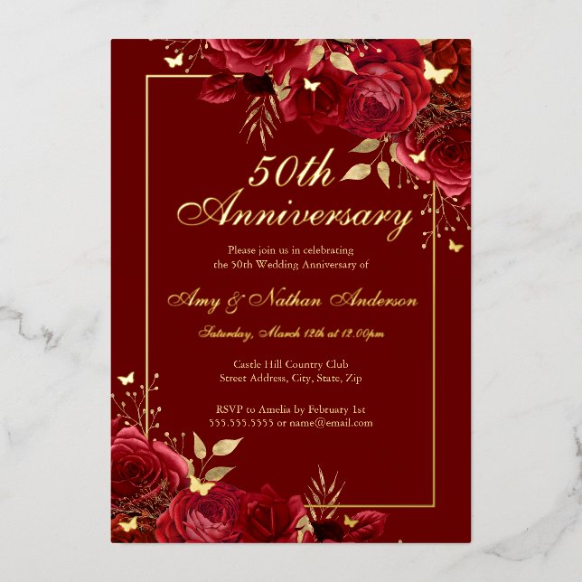 Floral Butterfly Red 50th Wedding Anniversary (Front)