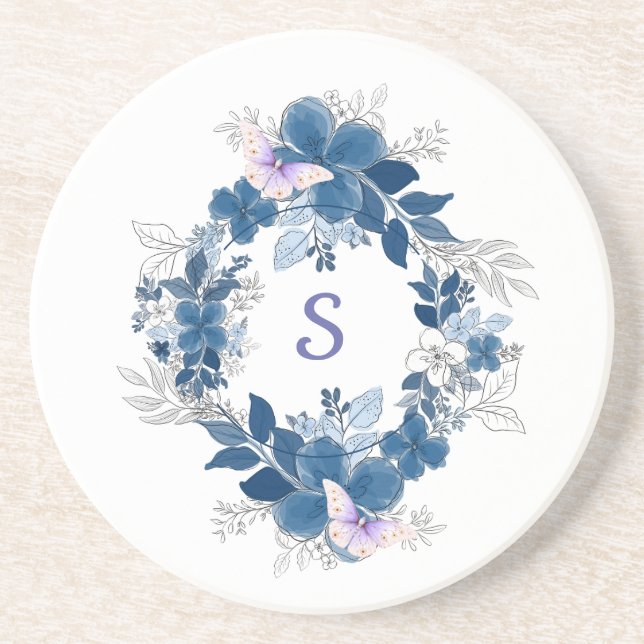 Floral Butterfly Sandstone Coaster (Front)