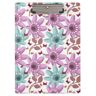 Floral Butterfly Seamless Pattern Pink and Mint Clipboard