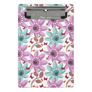 Floral Butterfly Seamless Pattern Pink and Mint Mini Clipboard