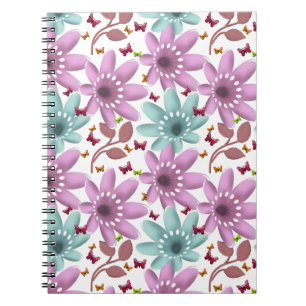 Floral Butterfly Seamless Pattern   Pink and Mint  Notebook