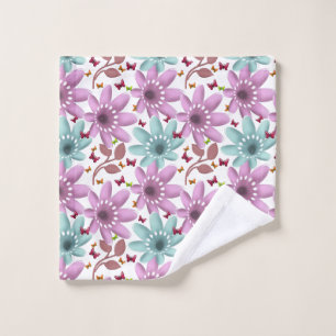 Floral Butterfly Seamless Pattern Pink and Mint Wash Cloth