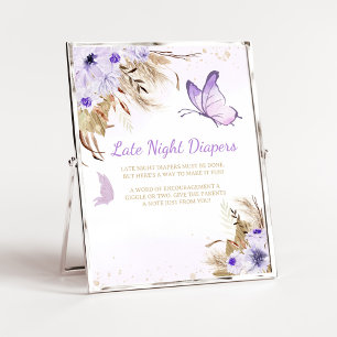Floral Butterfly Shower Late Night Diapers Sign