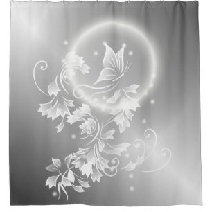 Floral Butterfly Silver White Fantasy