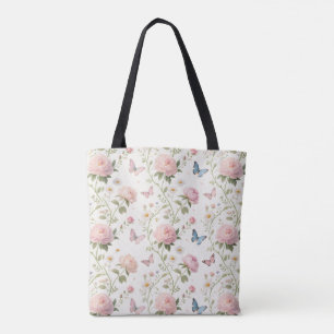 Floral Butterfly Tote Bag with Peonies