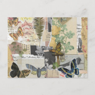 Floral Butterfly Vintage Ephemera Decoupage Postcard