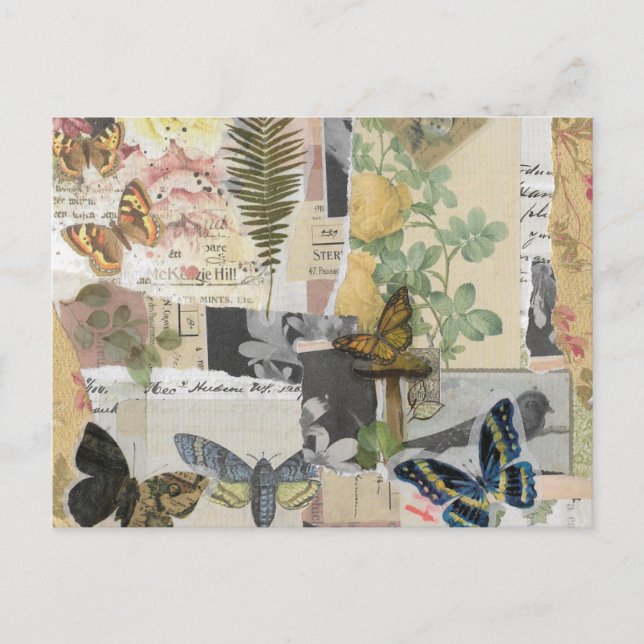 Floral Butterfly Vintage Ephemera Decoupage Postcard (Front)