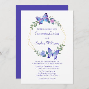 Floral Butterfly Wedding Navy Blue Butterflies Invitation