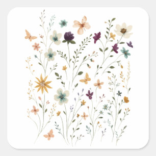 Floral & Butterfly,  Whimsical Garden-Inspired  Square Sticker