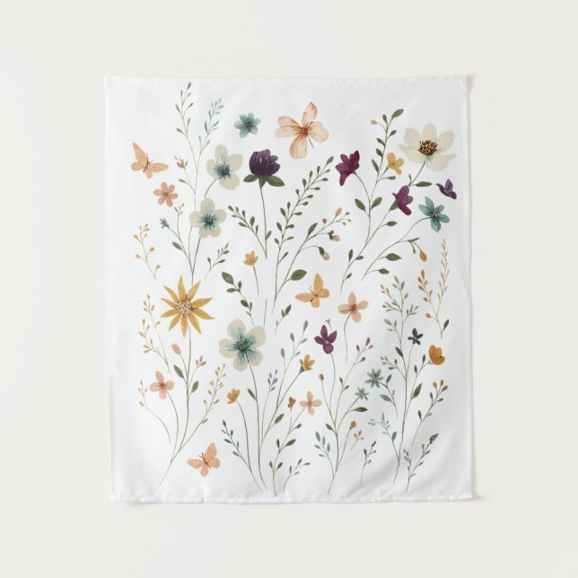 Floral & Butterfly,  Whimsical Garden-Inspired  Tapestry (Front)