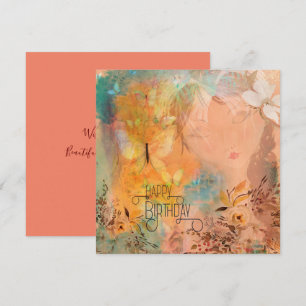 Floral Butterfly Whimsical Girl Happy Birthday Card