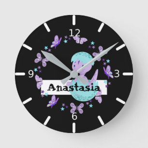 Floral Butterfly Wreath - Baby Dinosaur Round Clock