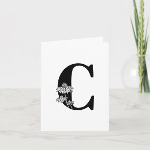 Floral C Monogram On White Note Card