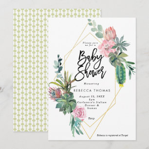 floral cactus geometric baby shower invitation