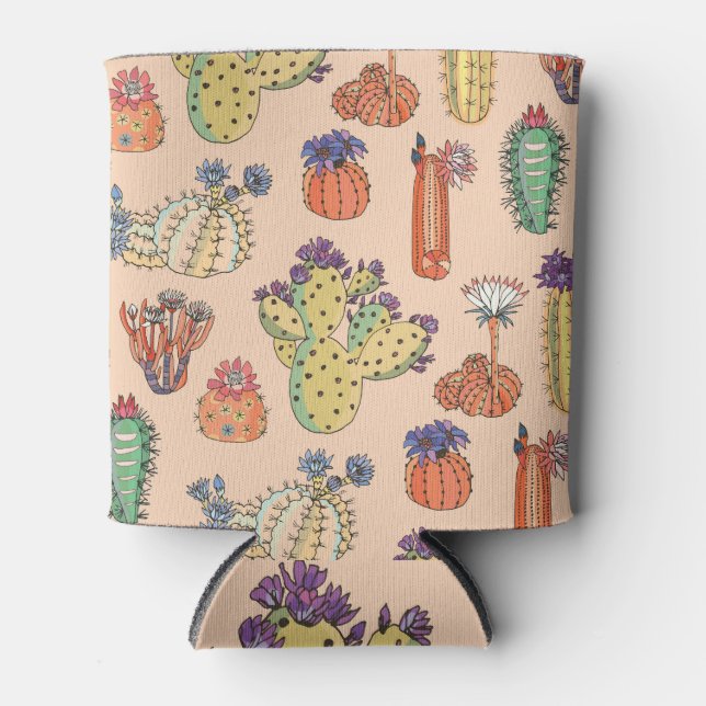 Floral Cactus: Vibrant Pattern Design. Can Cooler (Front)