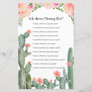 Floral Cactus Watercolor Who Knows Mommy Best Game