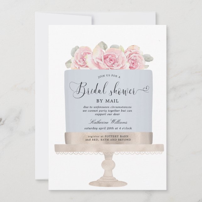 floral cake bridal shower by mail invitation (Front)
