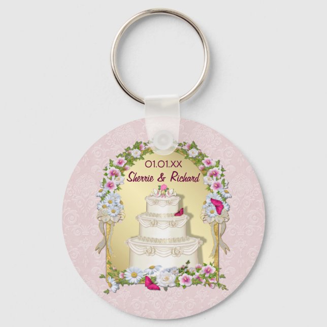 Floral Cake Wedding Keychain (Front)