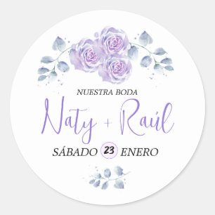 Floral Calcomania in Lilas Tones Classic Round Sticker
