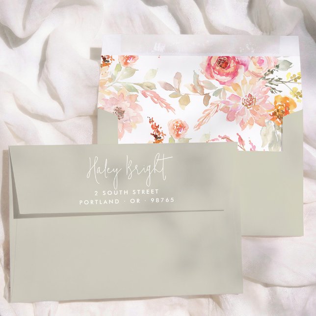 Floral Calligraphy Bridal Shower Return Address Envelope (Creator Uploaded)