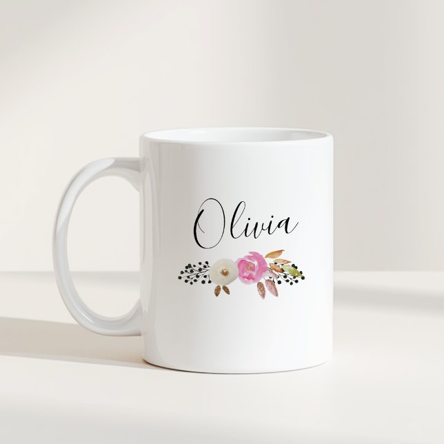 Floral Calligraphy Personalized Name Gift Coffee Mug (Creator Uploaded)