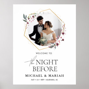 Floral Calligraphy Rehearsal Dinner Photo Wedding Poster