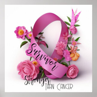 Floral Cancer Awareness Ribbion - Survivor Poster