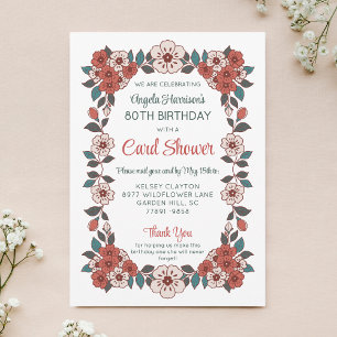 Floral Card Shower 80th Birthday Invitation