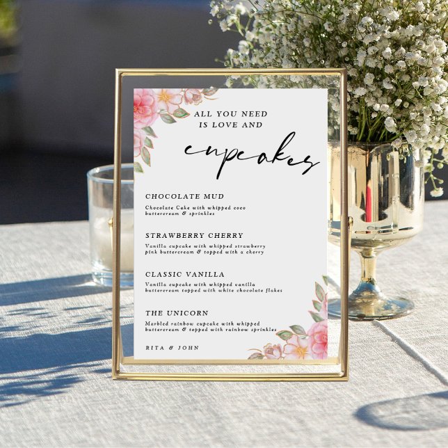  Floral Carnation Cupcake Menu Wedding Sign (Creator Uploaded)