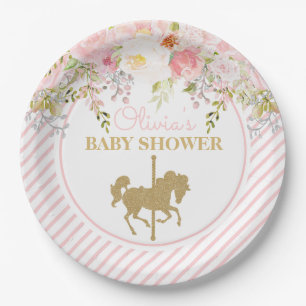 Floral Carousel Merry Go Round Baby Shower Paper Plate