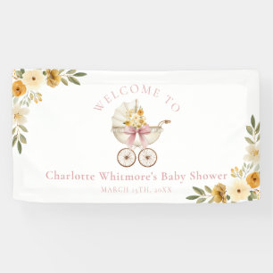 Floral Carriage Baby Shower Welcome Banner Blush