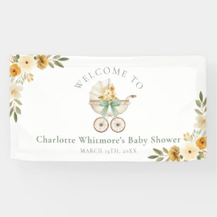 Floral Carriage Welcome Banner   Sage Green