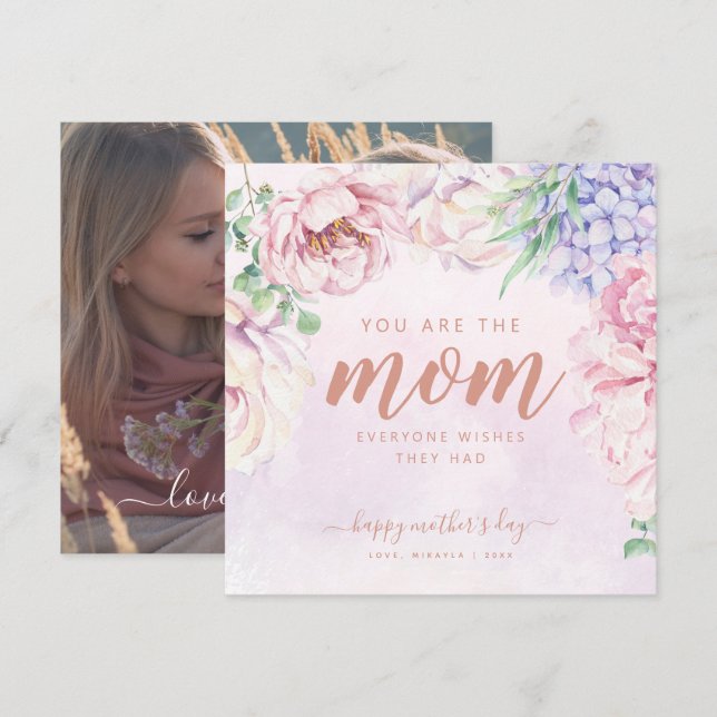 Floral Carte photo Personnalisé Pour Maman (Devant / Derrière)