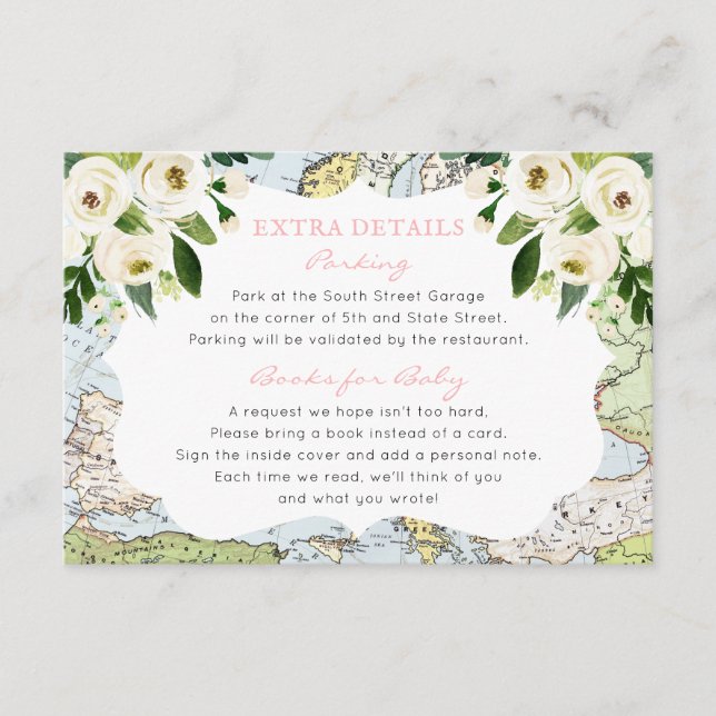 Floral Carte Pink Travel Thème Baby shower Info (Devant)