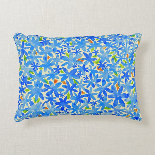 Floral Cascade: Blue Flowers Seamless Pattern Accent Pillow (Front)