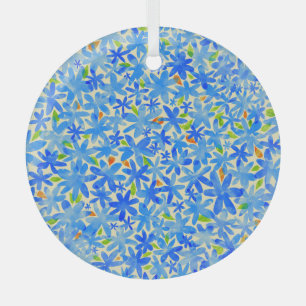Floral Cascade: Blue Flowers Seamless Pattern Glass Ornament