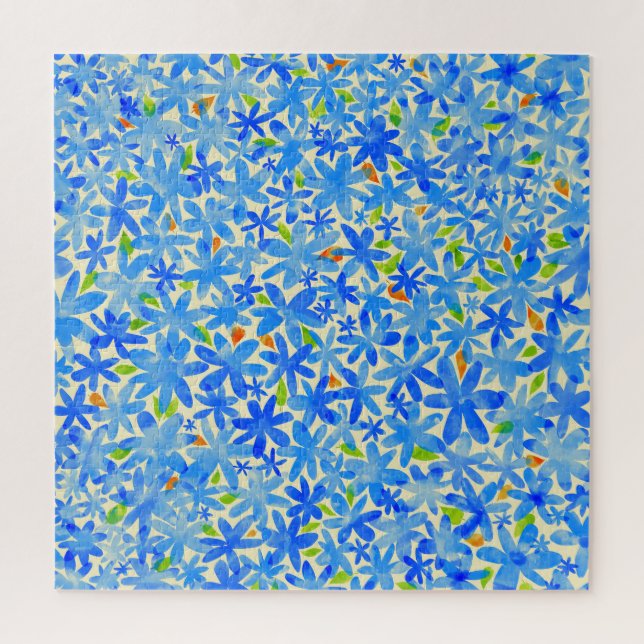 Floral Cascade: Blue Flowers Seamless Pattern Jigsaw Puzzle (Vertical)